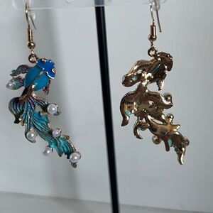 Koi Fish Gold and Blue Earrings
